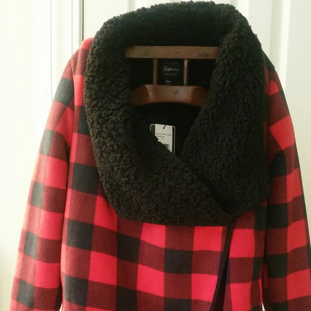 Jachs Girlfriend Plaid Sweater Cardigan Black Red